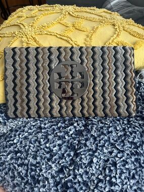 Tory Burch Zigzag Chevron Clutch in Black, Brown and Gray